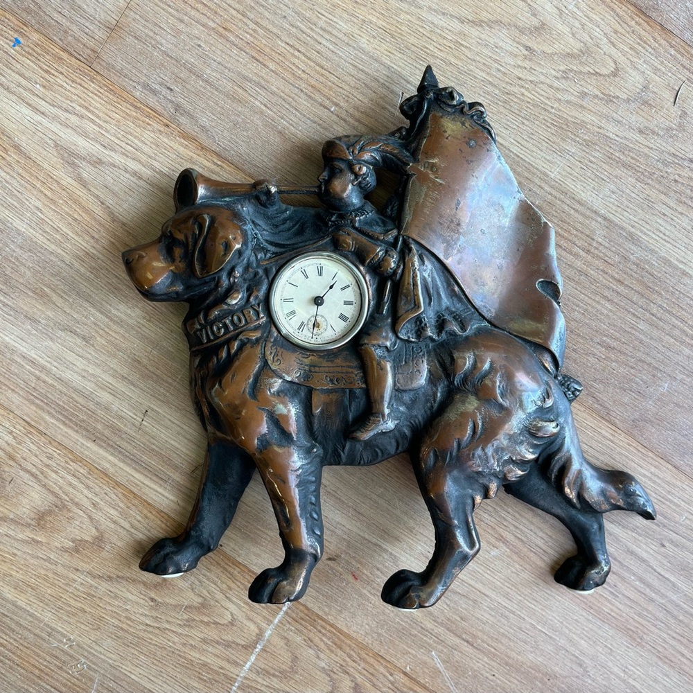 Vintage Regent Clock Iron Dog St Bernard Victory Advertising Standing Heavy